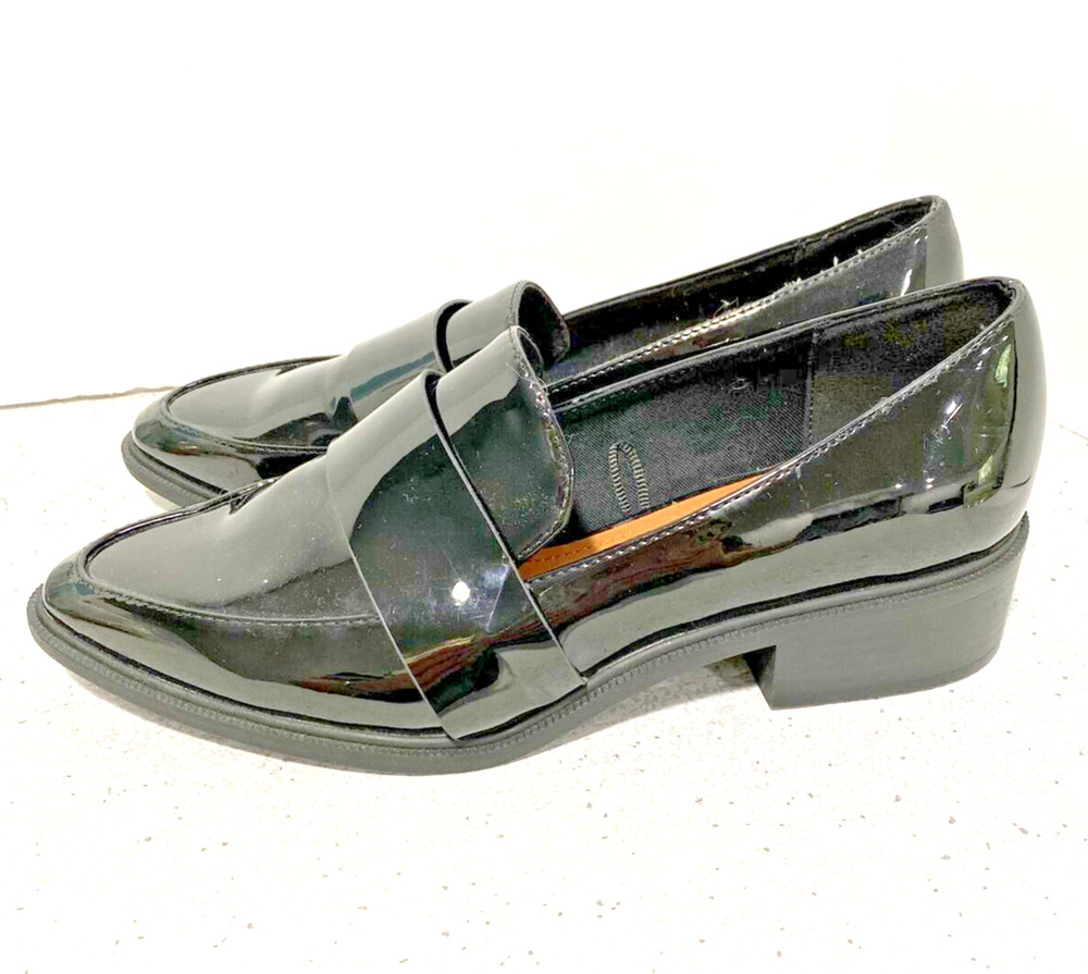 H&M Black Patent Penny Loafers Classic Career Casual Low Heels EU 39 / US 8M